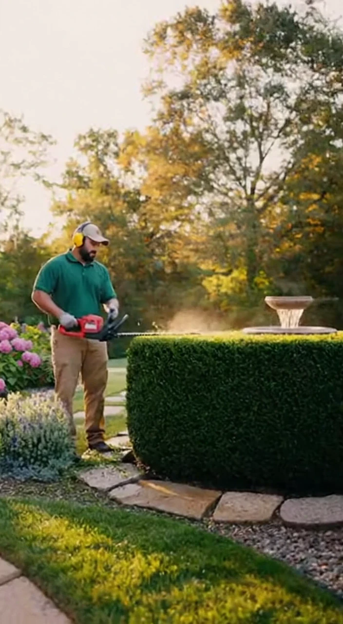 Beautiful Landscaping Compilation of Lush Gardens, Manicured Lawns, Patios, Pathways, and Outdoor Living Spaces with Crew at Work