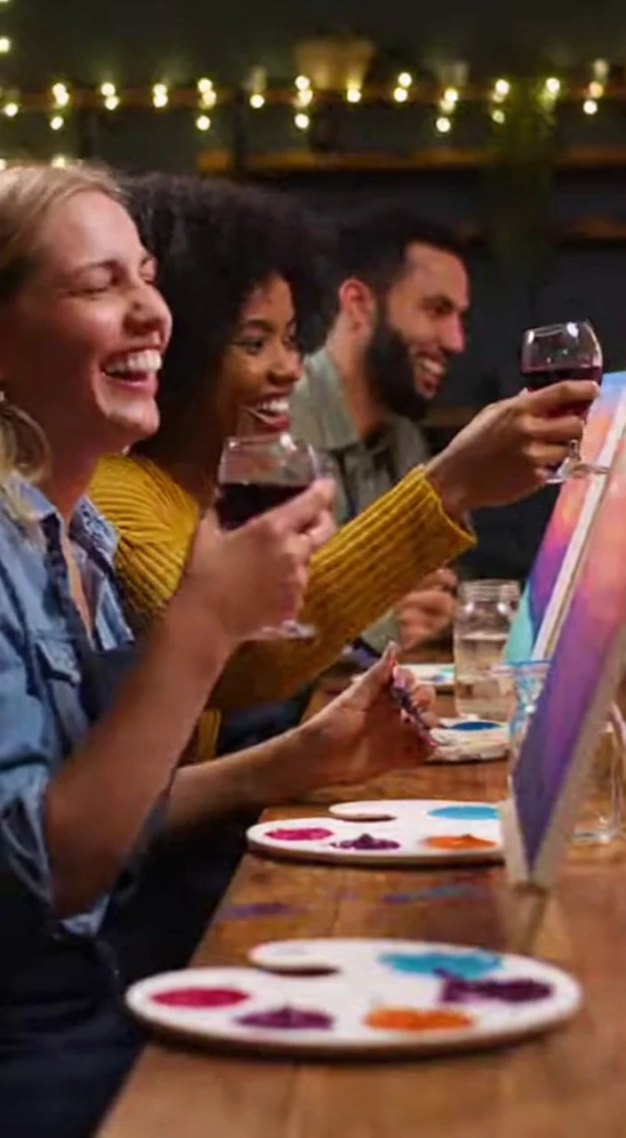 Paint and Sip Night Compilation Social Painting Party in a Relaxed Studio with Drinks and Guided Creativity