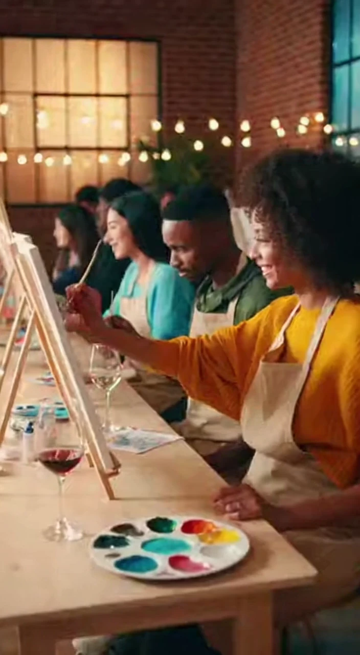 Paint and Sip Night Compilation Social Painting Party in a Relaxed Studio Setting