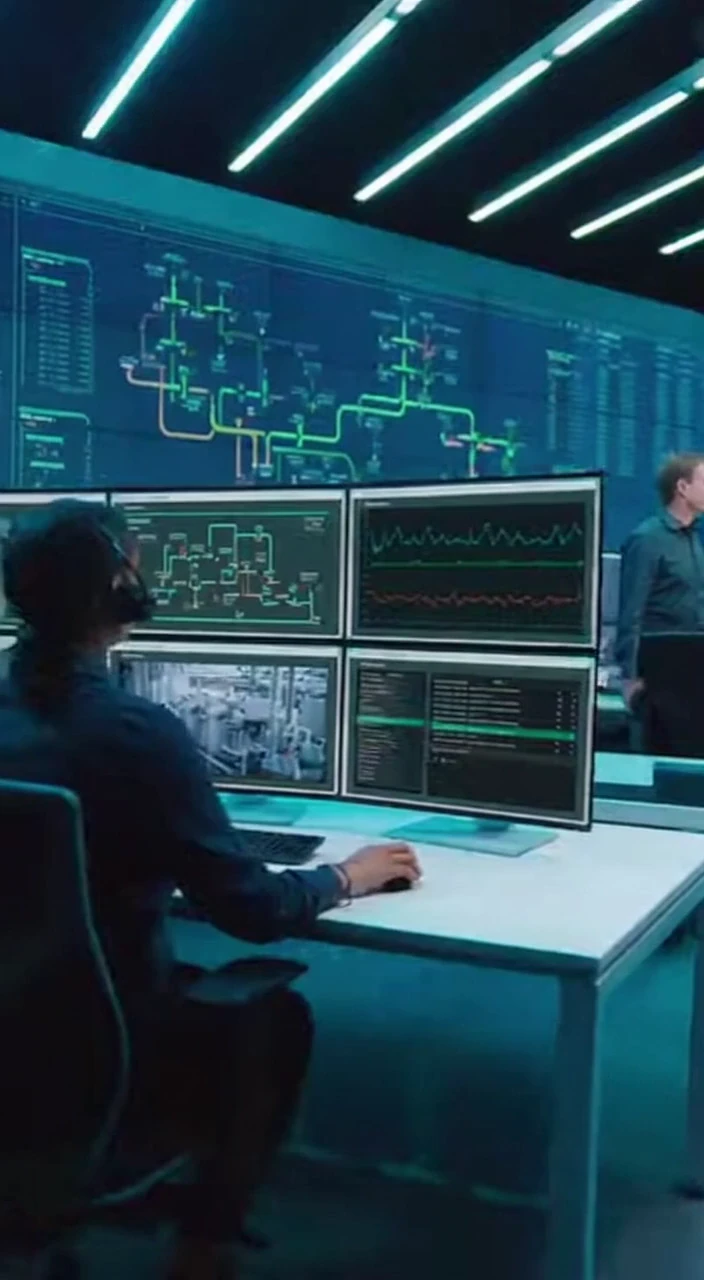SCADA Control Room Monitoring in Action Industrial Process Control Dashboards Real-Time Data and Operational Reliability